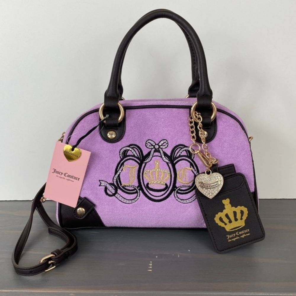 Juicy Couture Lovers Club Bowler‎ Satchel Crossbody Bag Violet Velour Y2K NWT